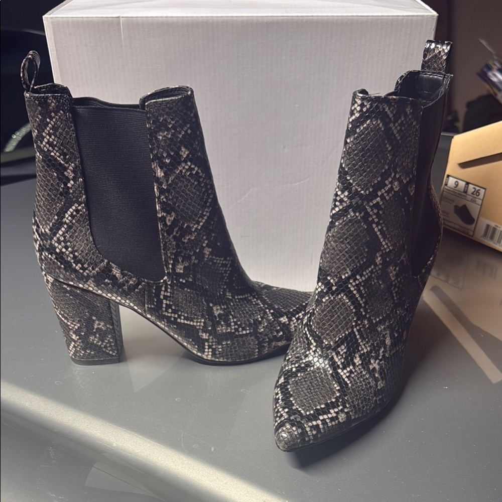 Steve Madden Snakeskin Ankle Booties with Chunky Heel